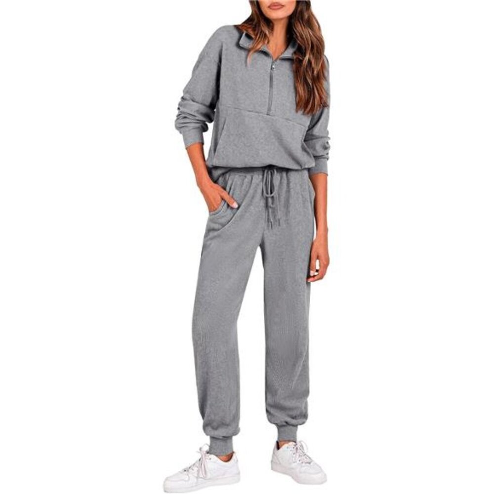 Women's 2 Piece Tracksuit, Solid Grey